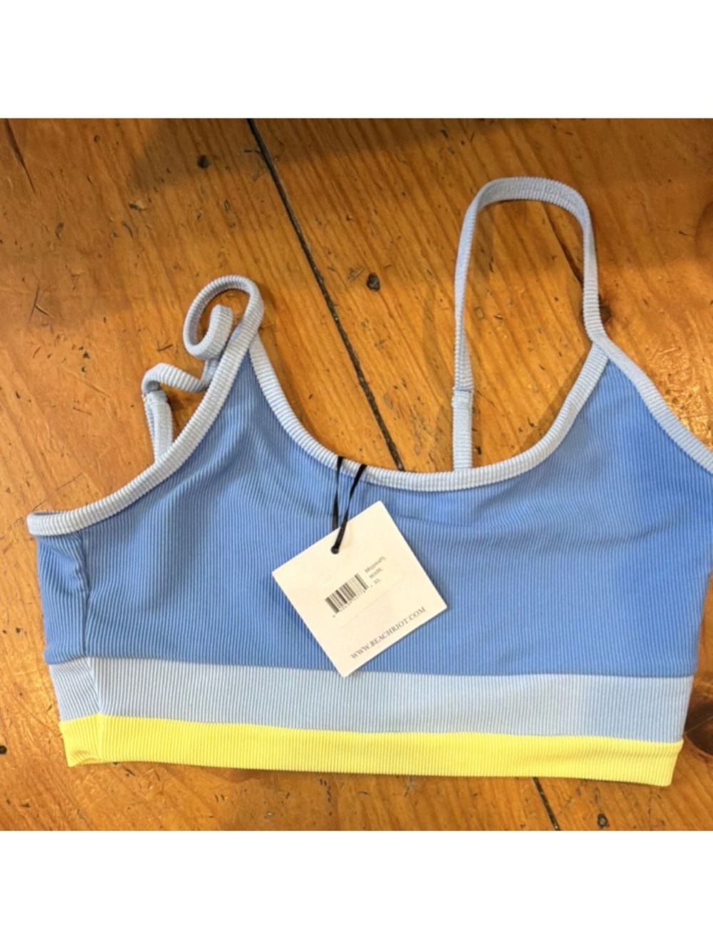 Beach Riot Sky Blue Ribbed Bralette with Yellow Band